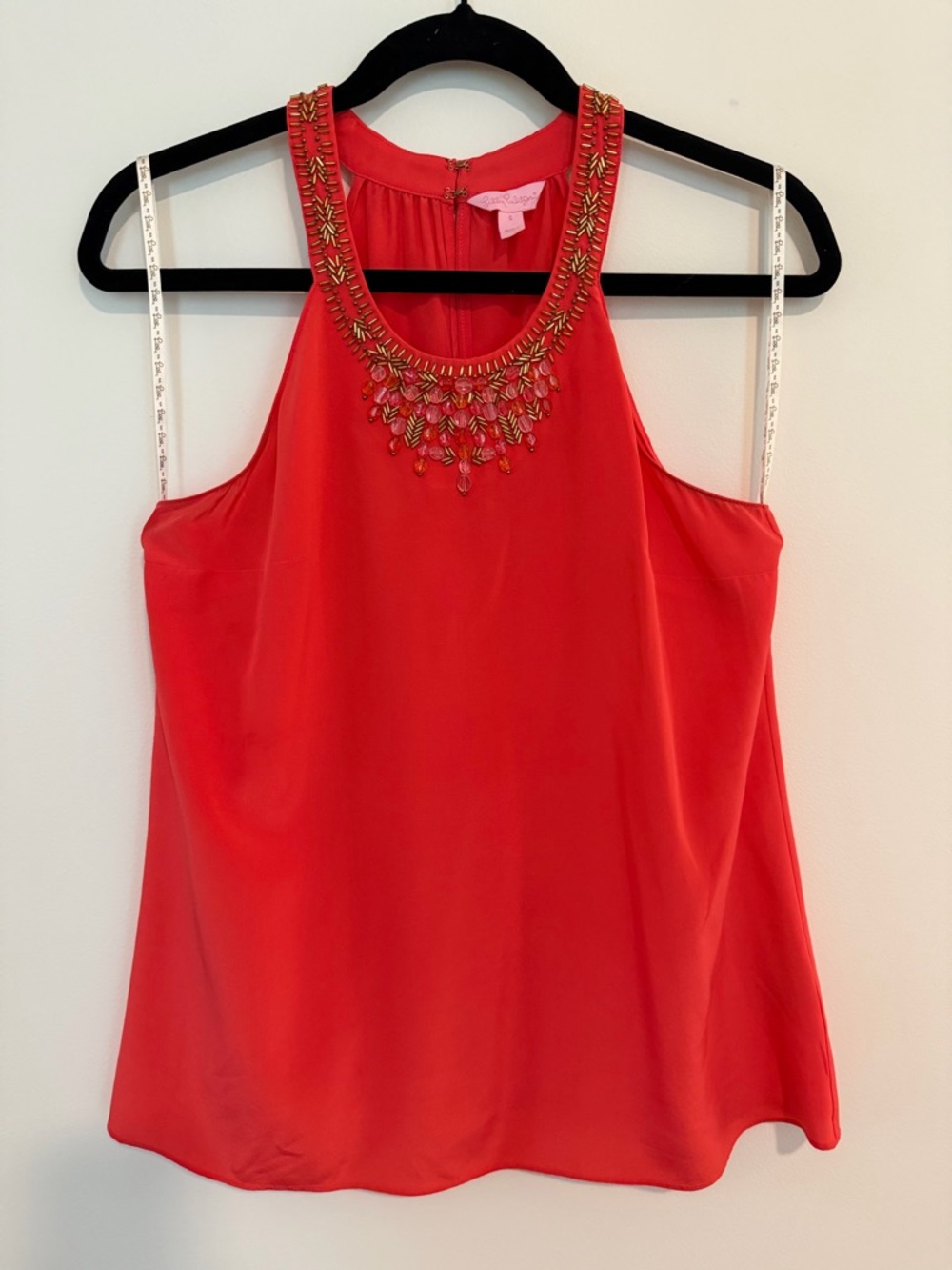 *EUC* Lilly Pulitzer SILK Red Beaded Neckline Tank Top / Blouse